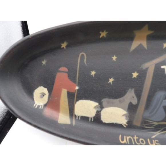 Wooden Bread Board Kitchenware Hand Painted & Signed Nativity Primitive - Picture 3 of 6